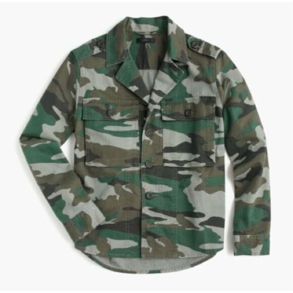 J Crew Utility Shirt Jacket Camo Size Small Cotton Shacket Camouflage Small - Picture 1 of 13